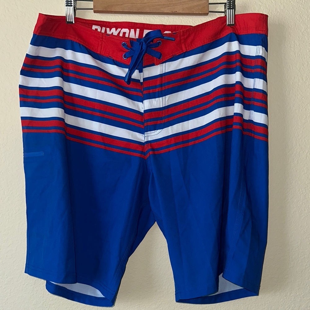 Dixxon Men's Blue and Red Swim Shorts Size 38